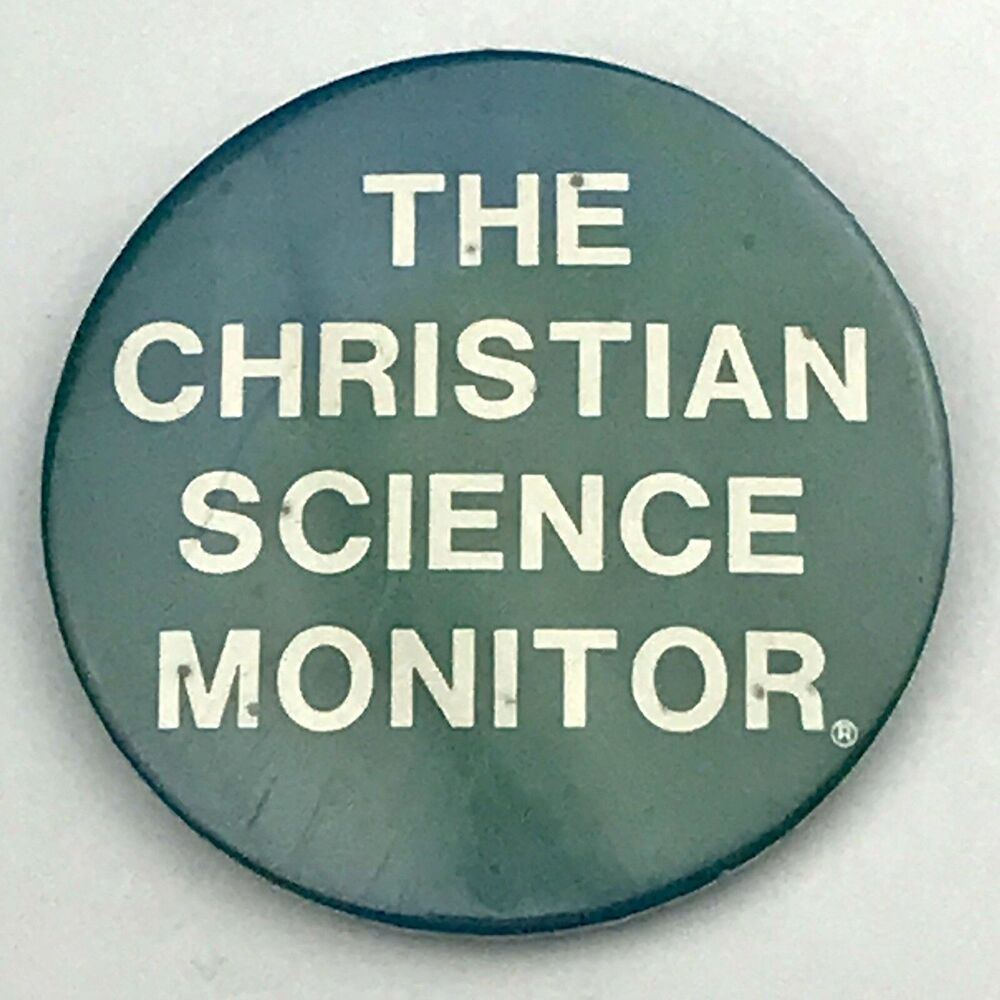 The Christian Science Monitor Pinback Button Pin Teal Vintage Collectible